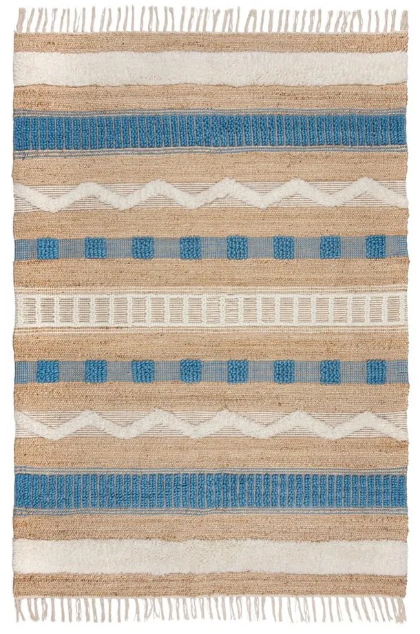 Tappeto blu/di colore naturale in misto iuta tessuto a mano 160x230 cm Medina Jute – Flair Rugs