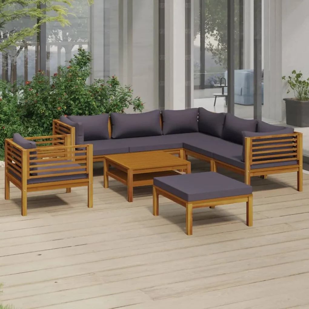 Set divani da giardino 8 pz con cuscini in massello di acacia