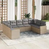 Set Divano da Giardino 9 pz con Cuscini Beige in Polyrattancod mxl 89256