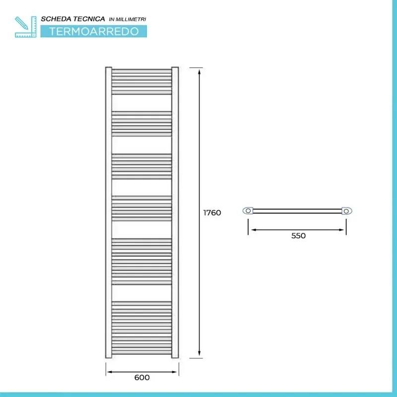 Termoarredo bagno scaldasalviette 60x180 cromo curvo interasse 55 cm