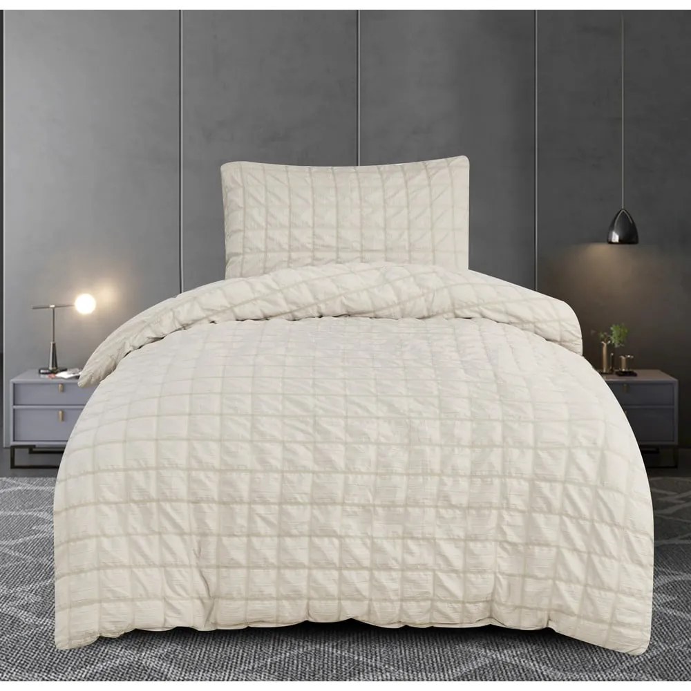 Biancheria da letto beige in crêpe per letto singolo 140x200 cm Naomi – My House