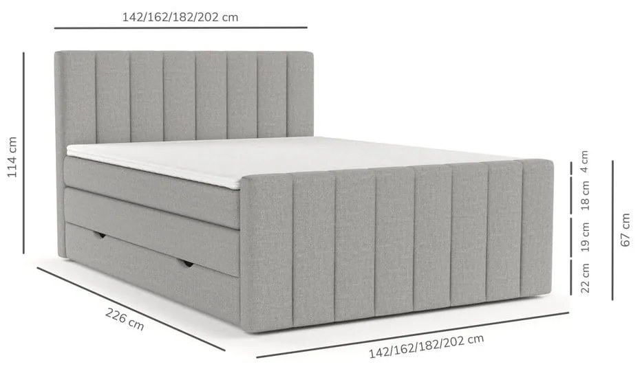 Letto boxspring grigio con contenitore 200x200 cm Ruby - Maison de Rêve