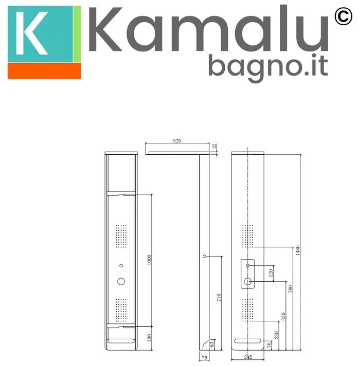 Kamalu - pannello doccia idromassaggio colore bianco e nero| kaman-bn9700