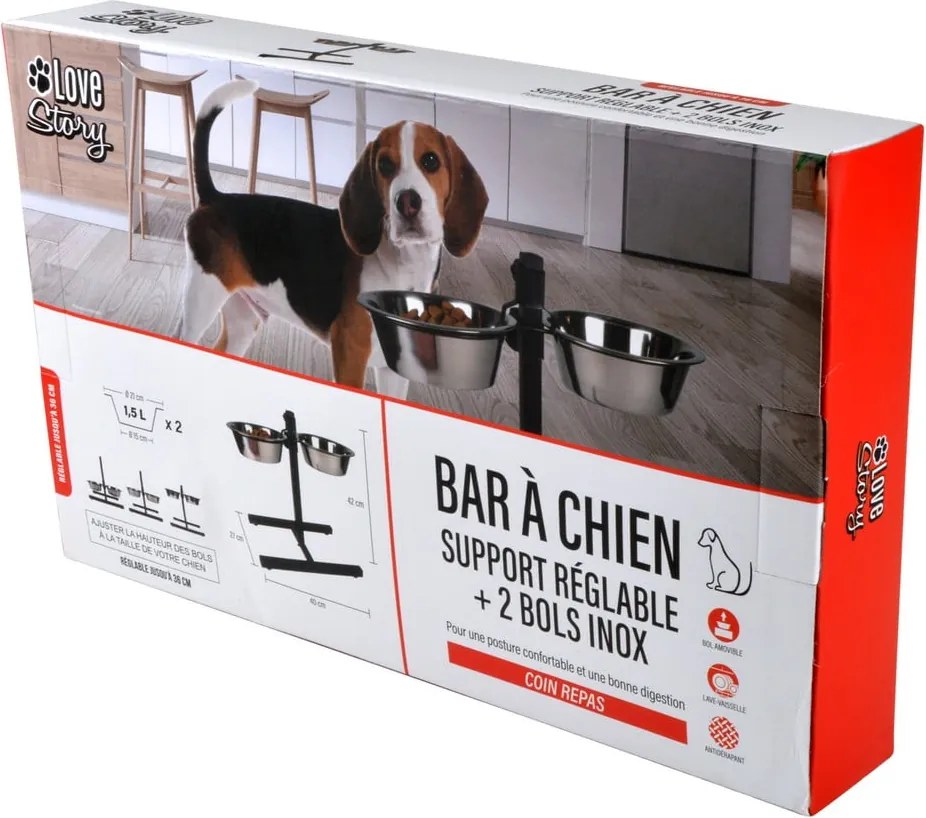 Set di ciotole per cani in acciaio inox con base - Love Story