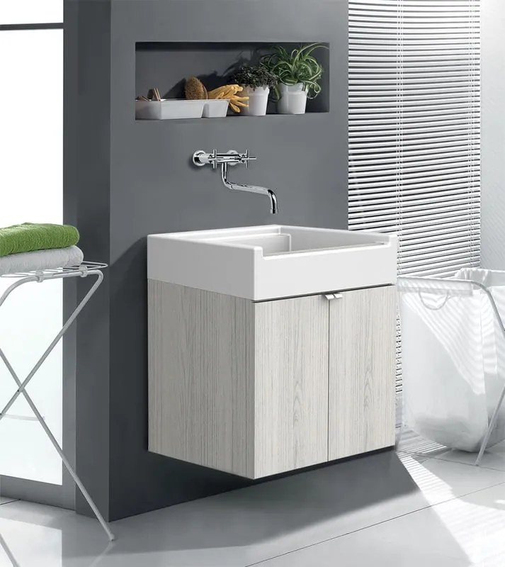 Mobile lavanderia con lavabo incluso Exe in abs olmo perla P 50 x L 60 x H 84 cm