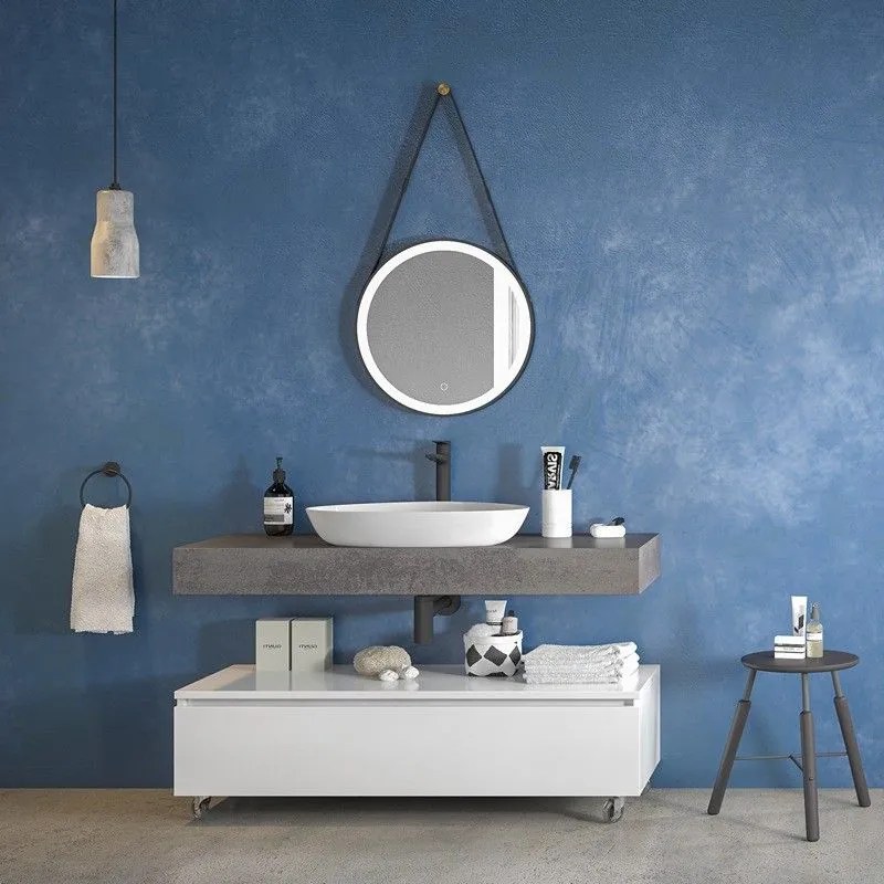 Kamalu - composizione bagno 120 cm con mobile a terra e mensolone grigio pietra | kam-kk1203g