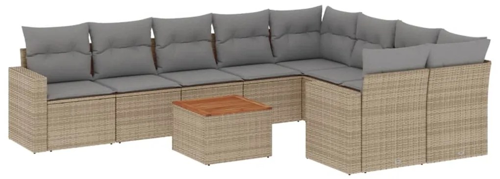 Set divano da giardino 10 pz con cuscini beige in polyrattan