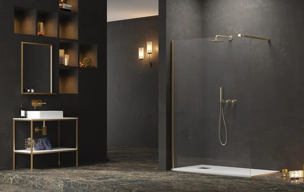 Walkin doccia 130 cm con profilo finitura oro satinato | KW-100G - KAMALU