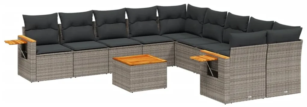 Set divani da giardino 11 pz con cuscini in polyrattan grigio