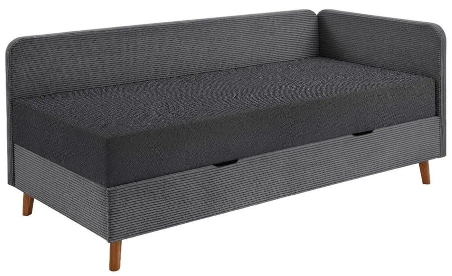 Letto singolo imbottito grigio scuro con contenitore con materasso incluso 90x200 cm Cabana – Meise Möbel