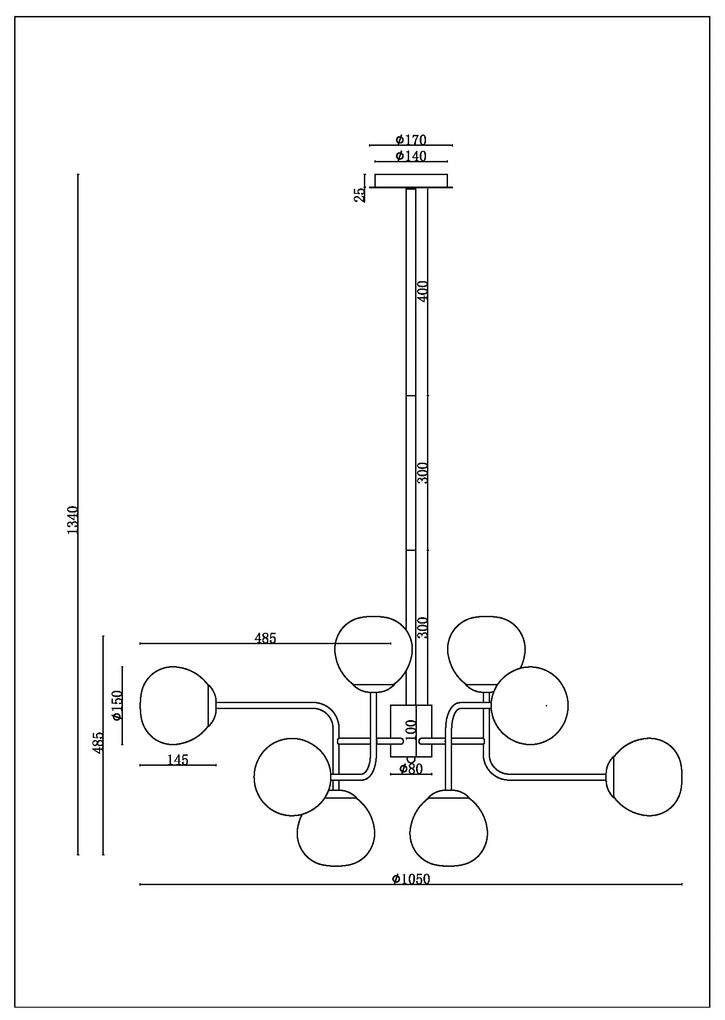 Lampadario Sospensione Erich In Metallo Nichel 12 Luci E Diffusori Bianchi