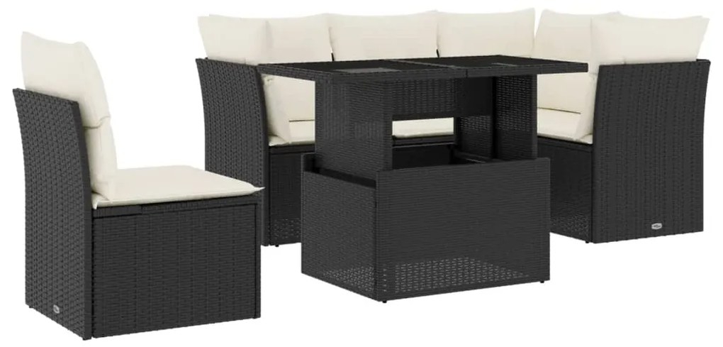 Set divano da giardino 6 pz con cuscini nero in polyrattan