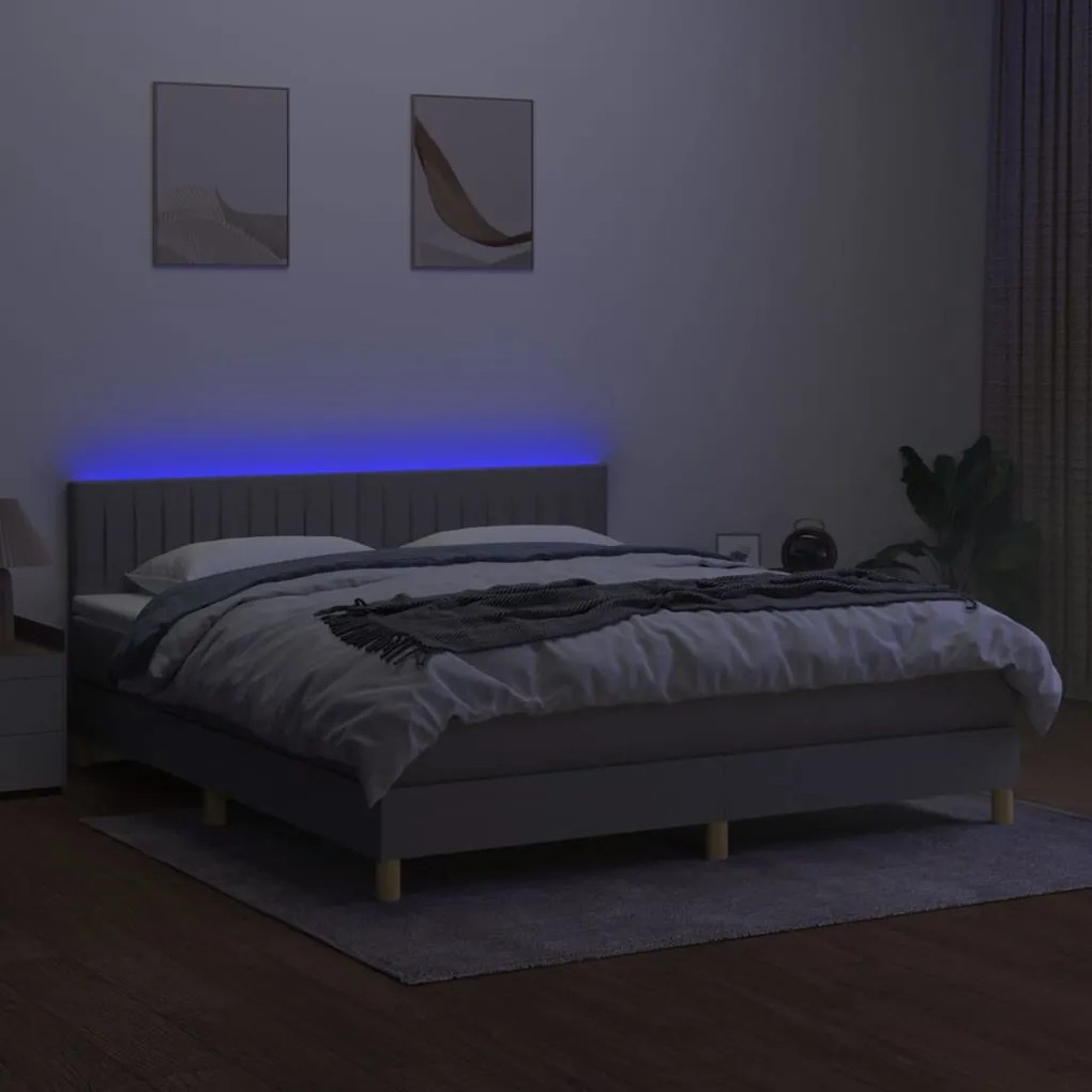 Letto a molle materasso e led grigio chiaro 160x200 cm tessuto