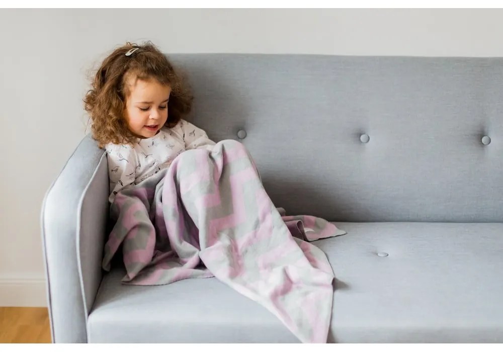 Coperta in cotone rosa-grigio Zigzag, 80 x 100 cm - Kindsgut