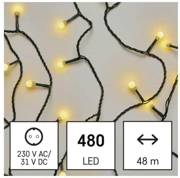 Catena luminosa natalizia 480 LED/8 funzioni 53 m IP44 bianco caldo