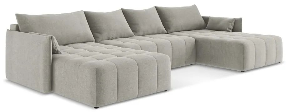 Divano angolare grigio chiaro allungabile/con contenitore (a U) Moku – Makamii