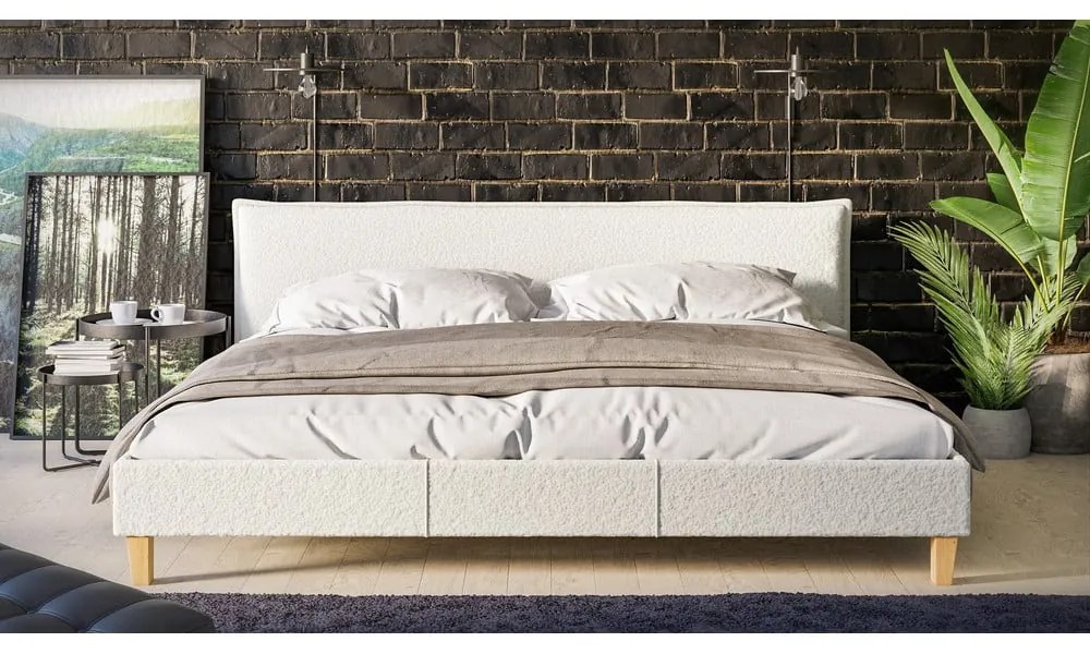 Letto matrimoniale imbottito crema con griglia 200x200 cm Tina - Ropez