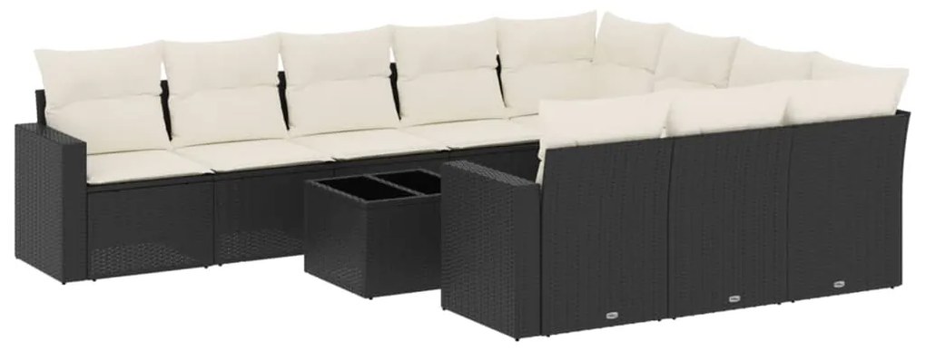 Set Divani da Giardino 11 pz con Cuscini in Polyrattan Nero