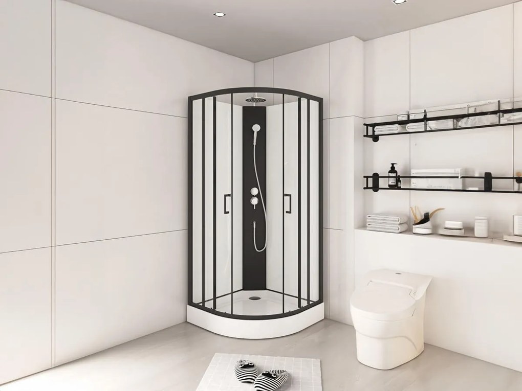 Cabina doccia quarto di cerchio Altezza regolabile L80 x l80 x H213/232 cm Nero e Bianco - ROVATA