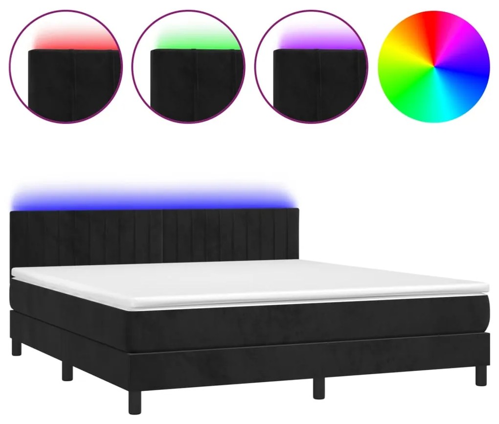 Letto a molle con materasso e led nero 180x200 cm in velluto