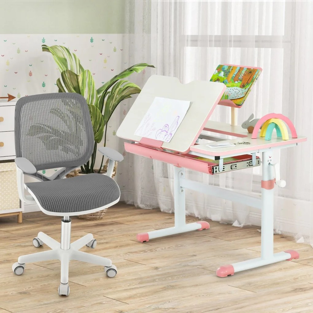 Costway Sedia girevole per bambini regolabile in altezza con freno di seduta, Sedia da scrivania ergonomica Grigio