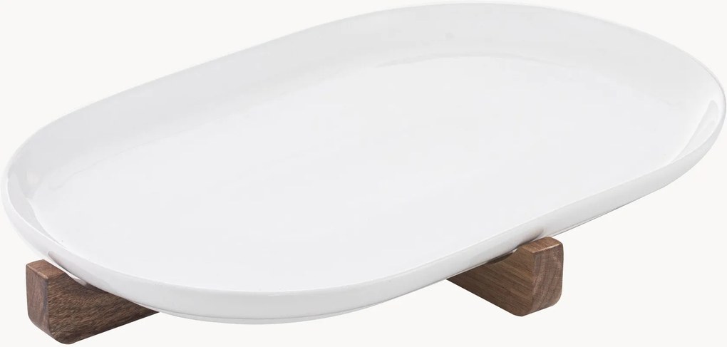 Piatto da forno in porcellana con supporto in legno Alto
