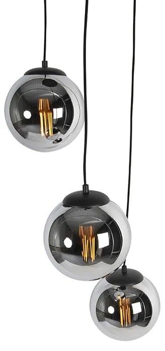 Lampada a sospensione intelligente nera con vetro fumé 3 luci incl. Wifi ST64 - Pallon