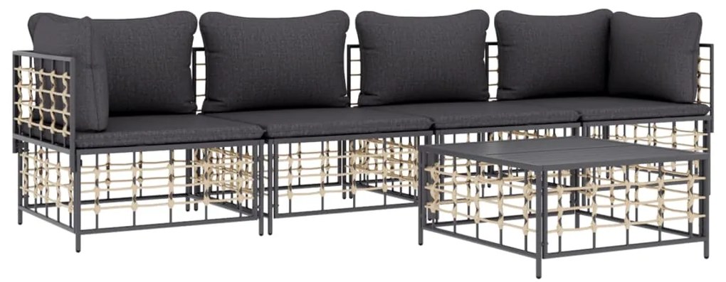 Set divani da giardino 5 pz con cuscini antracite in polyrattan
