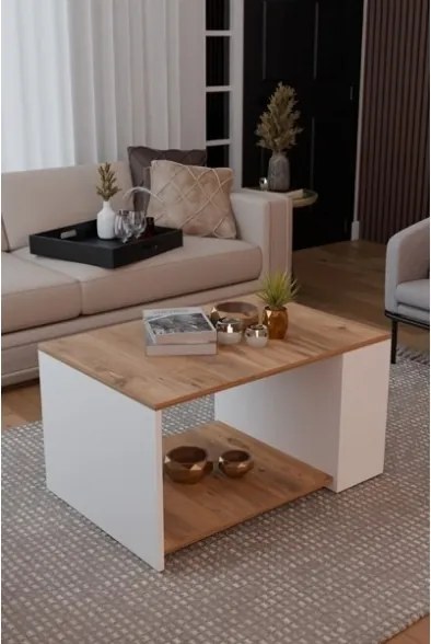 Tavolino Da Salotto Design Moderno 60x90x48 Con Vani Laterali Zeno Rovere E Bianco