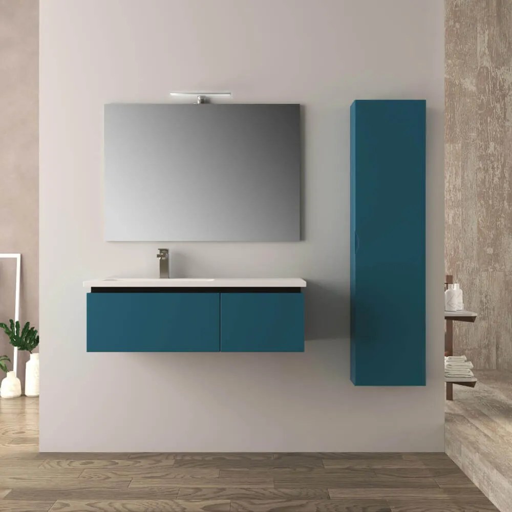 Mobile da bagno blu petrolio 100 cm Mono Slide