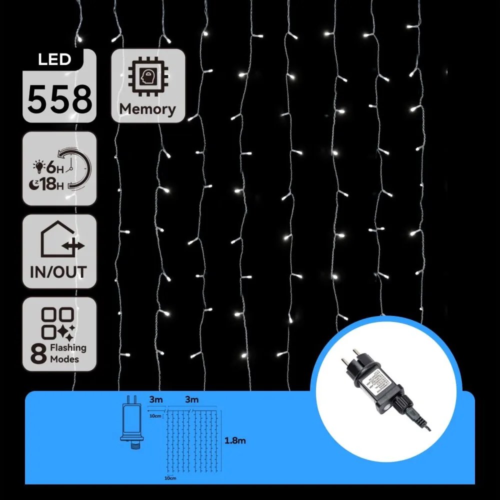 Aigostar - Catena luminosa LED per esterni 558xLED/6W/230V 3x1,8m IP44 bianco freddo