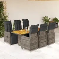 Set Bistr da Giardino 7 pz con Cuscini in Polyrattan Grigio 3277163