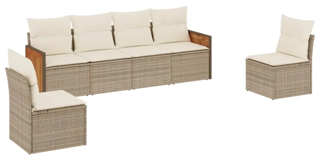 Set Divano da Giardino 6 pz con Cuscini Beige in Polyrattan