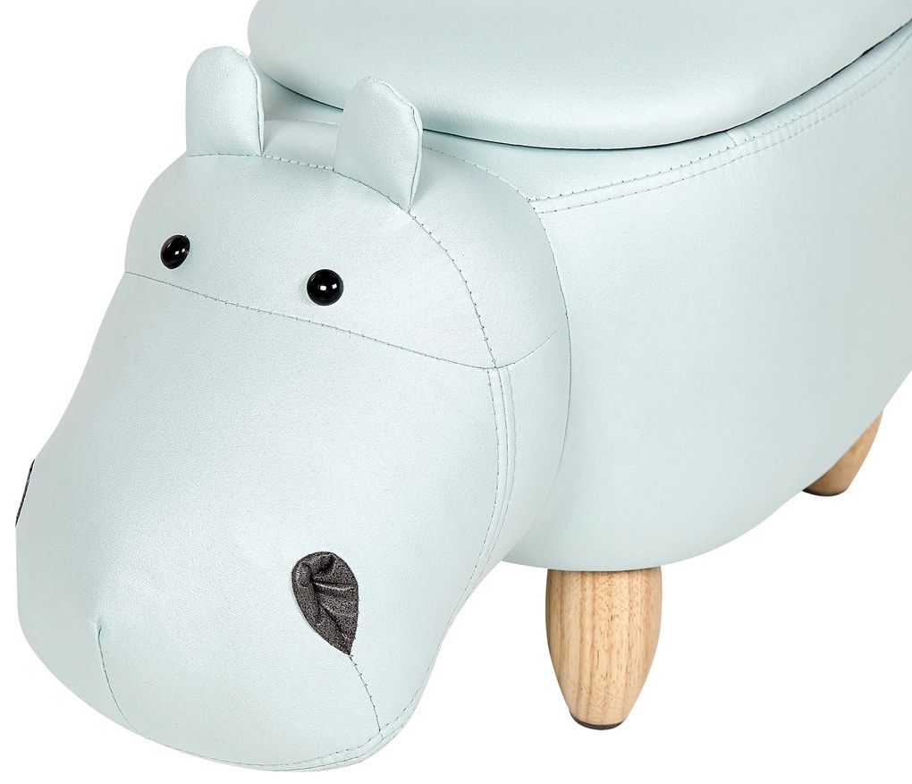 Pouf animaletto velluto azzurro e legno chiaro HIPPO Beliani
