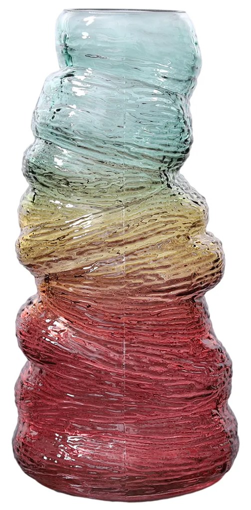 Vaso arredo vetro 26 cm blu, giallo e rosso