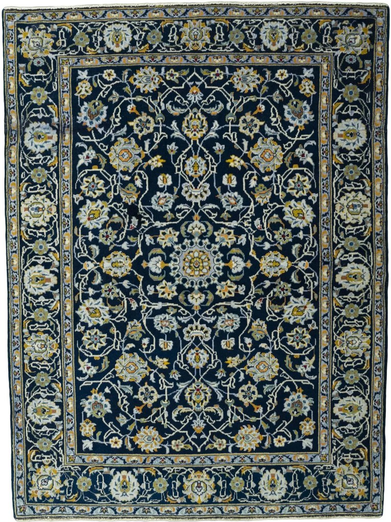 Kashan Tappeto 110 x 150 Blu (Iran) Annodato A Mano