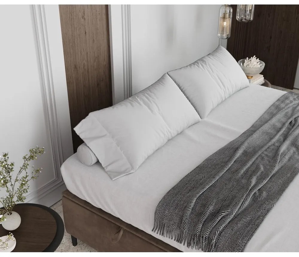 Letto matrimoniale imbottito beige con contenitore 140x200 cm Tate - Maison de Rêve