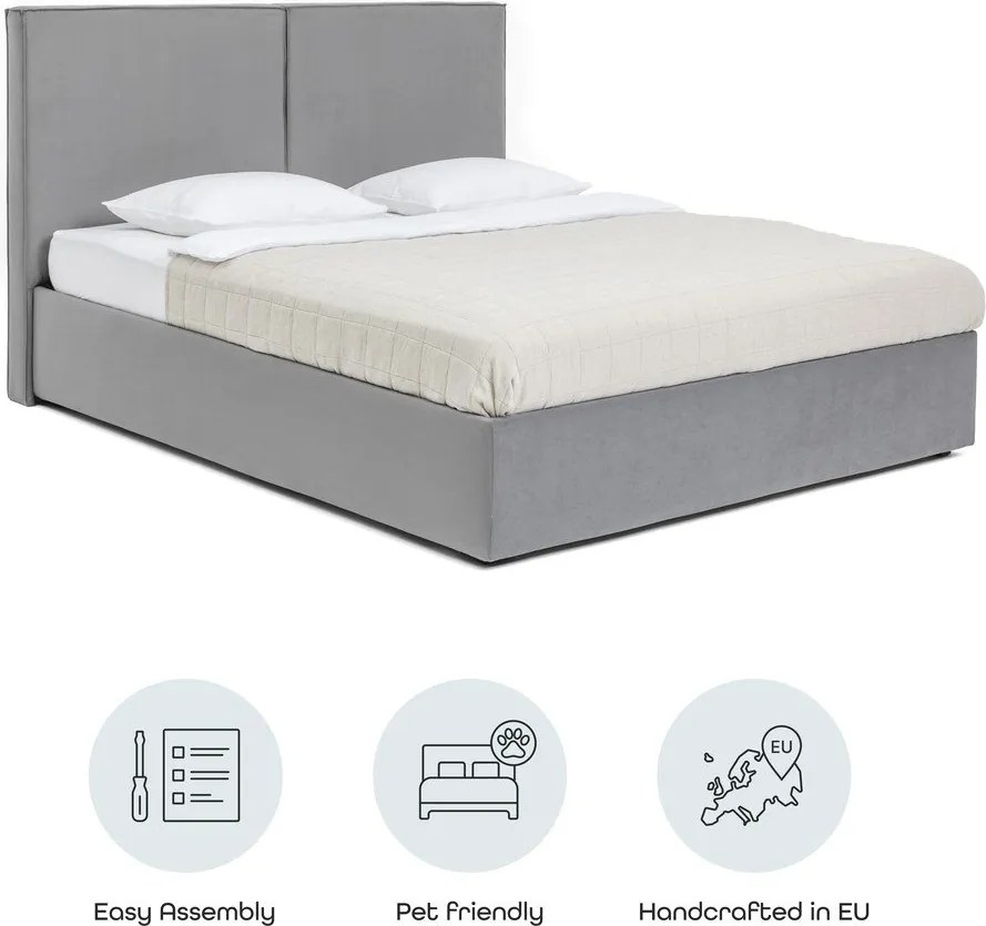 Letto matrimoniale imbottito grigio con contenitore con rete inclusa 160x200 cm Thessa Bold – Bonami Selection