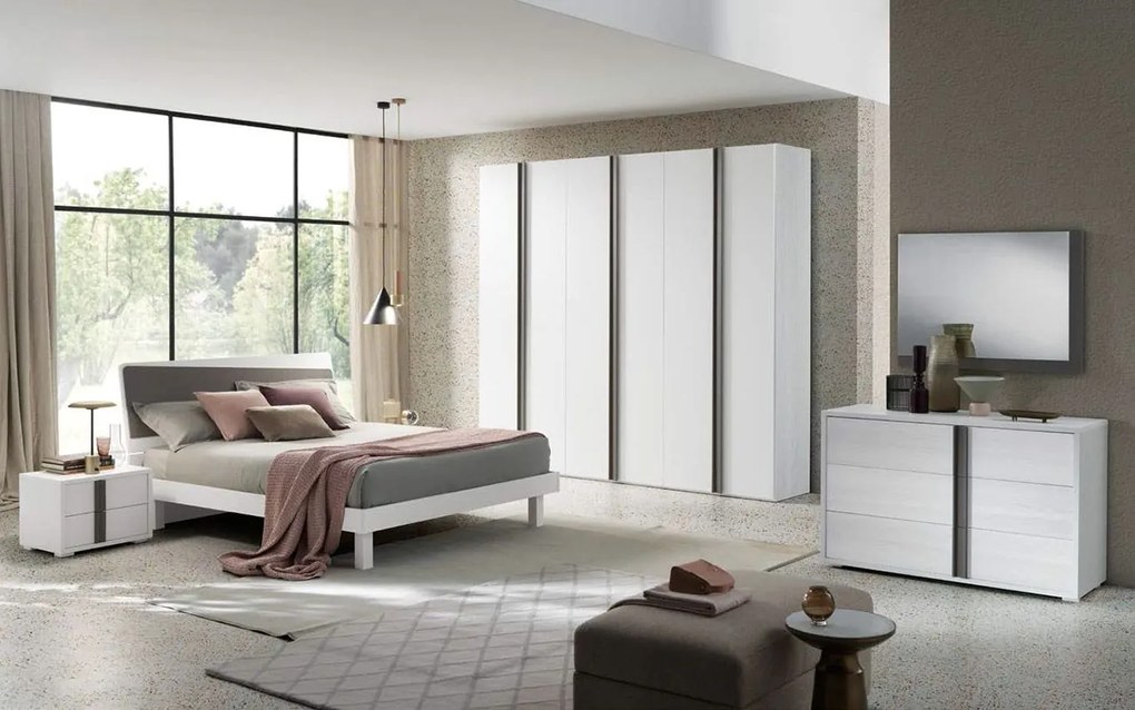 Camera matrimoniale Terry linea Domino finitura Noce Bianco e Grigio Londra
