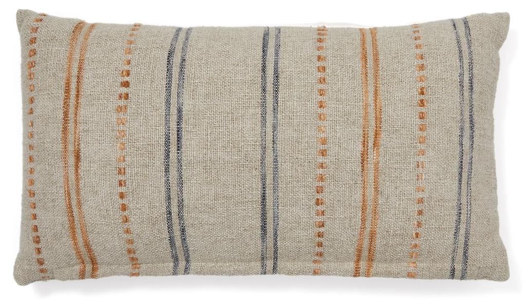 Kave Home - Federa cuscino Setic in lino a righe blu e arancione 30 x 50 cm
