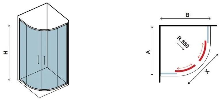 Kamalu - box doccia 80x80 semicircolare vetro serigrafato altezza 180cm k400