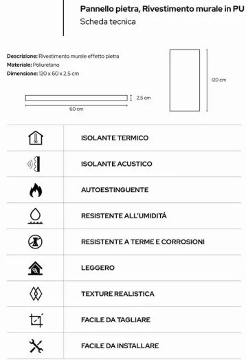 Pannello decorativo effetto pietra graffiata 3D set 12 pz 8,6 mt2 rivestimento murale in PU 120 x 60 x 2,5 Bianco Alabastro