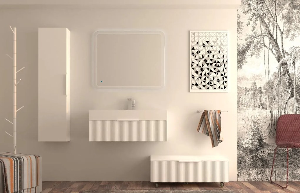 Mobile da bagno sospeso sotto lavabo L 90 x H 25 x P 44 cm bianco laccato opaco, 1 cassetto BADEN HAUS Modula