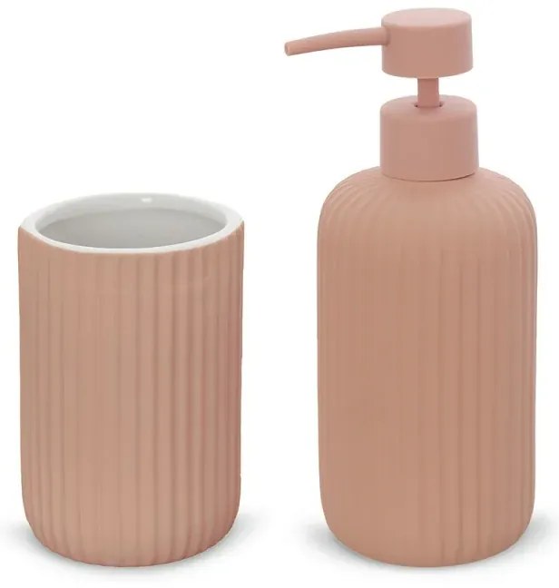 Set accessori bagno 2 pezzi in ceramica rosa soft touch Spring