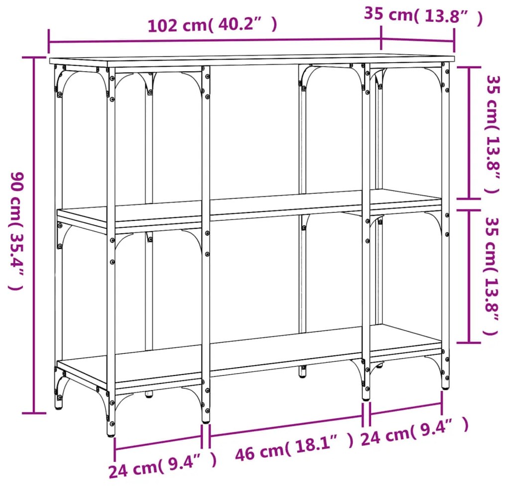 Tavolino Consolle Nero 102x35x90 cm in Legno Multistrato