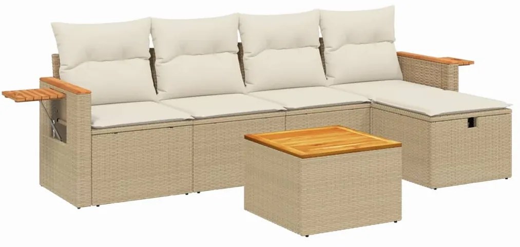 Set divano da giardino 6 pz con cuscini beige in polyrattan