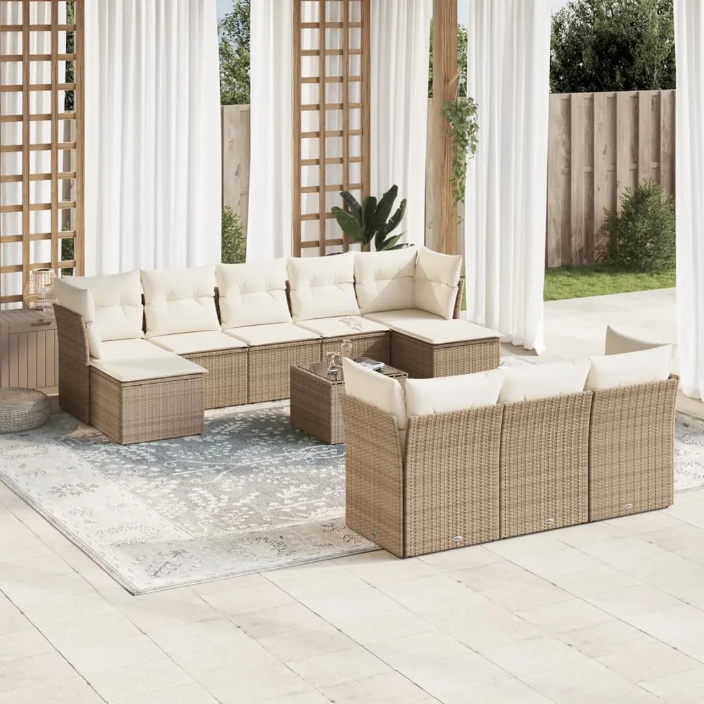 Set divano da giardino 10 pz con cuscini beige in polyrattan