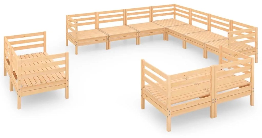 Set Salotto da Giardino 11 pz in Legno Massello di Pino