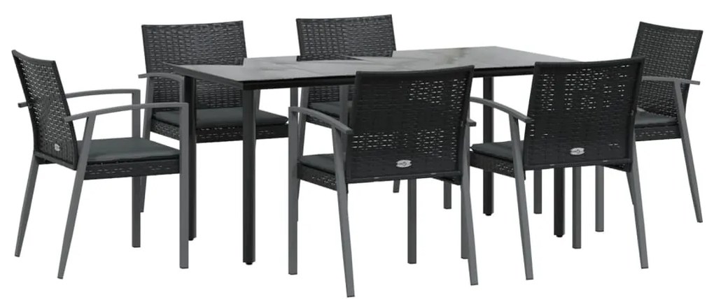 Set pranzo da giardino 7 pz con cuscini in polyrattan e acciaio