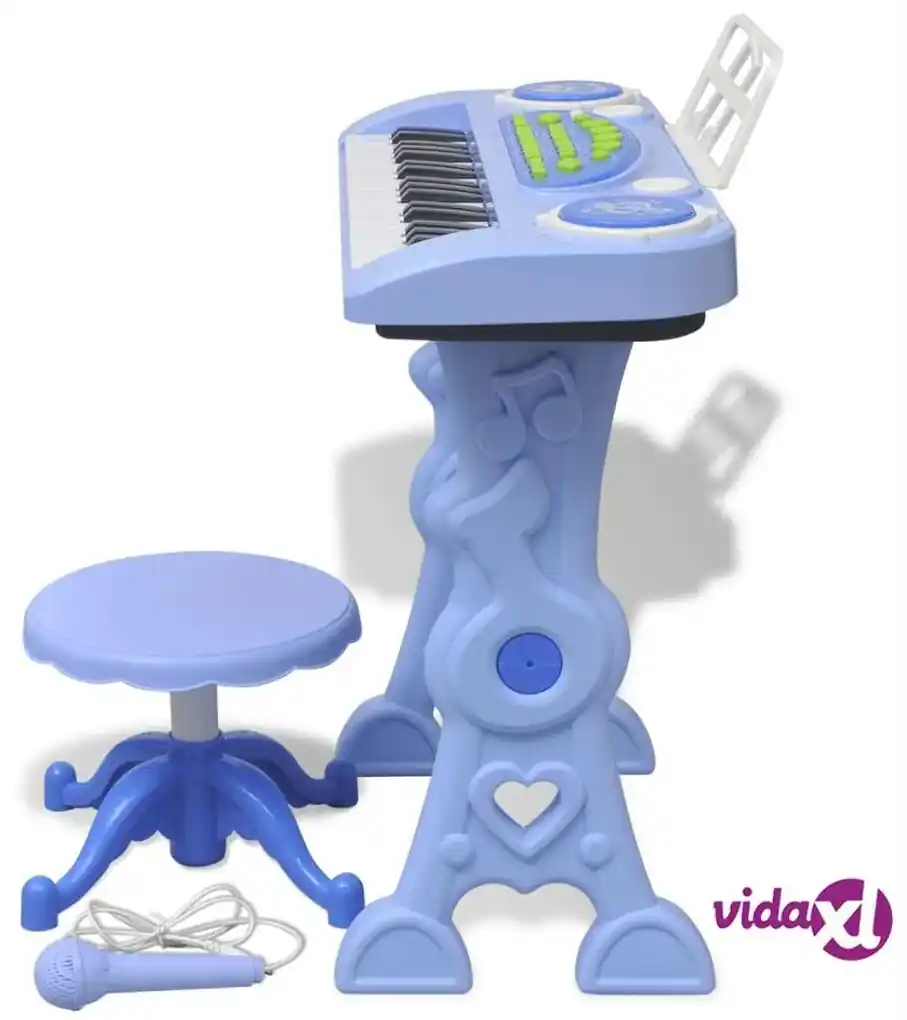 vidaXL Gioco Bambini Tastiera con Sgabello/Microfono 37 Tasti Blu